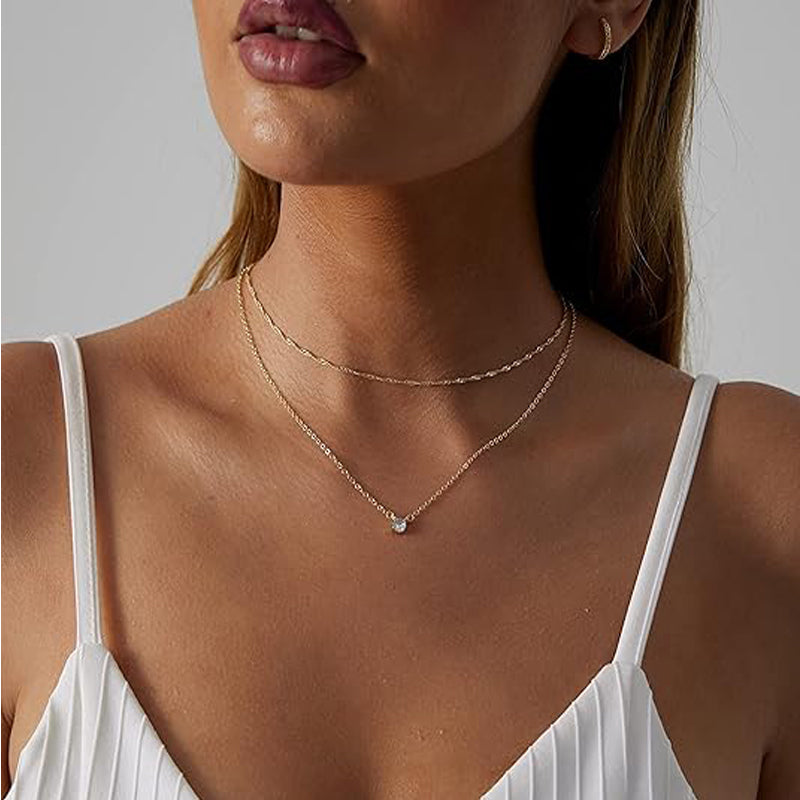 Dainty Diamond Solitaire Pendant Necklaces