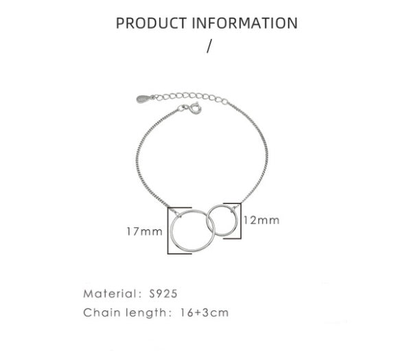 925 Sterling Silver Double Circle Round Bracelets