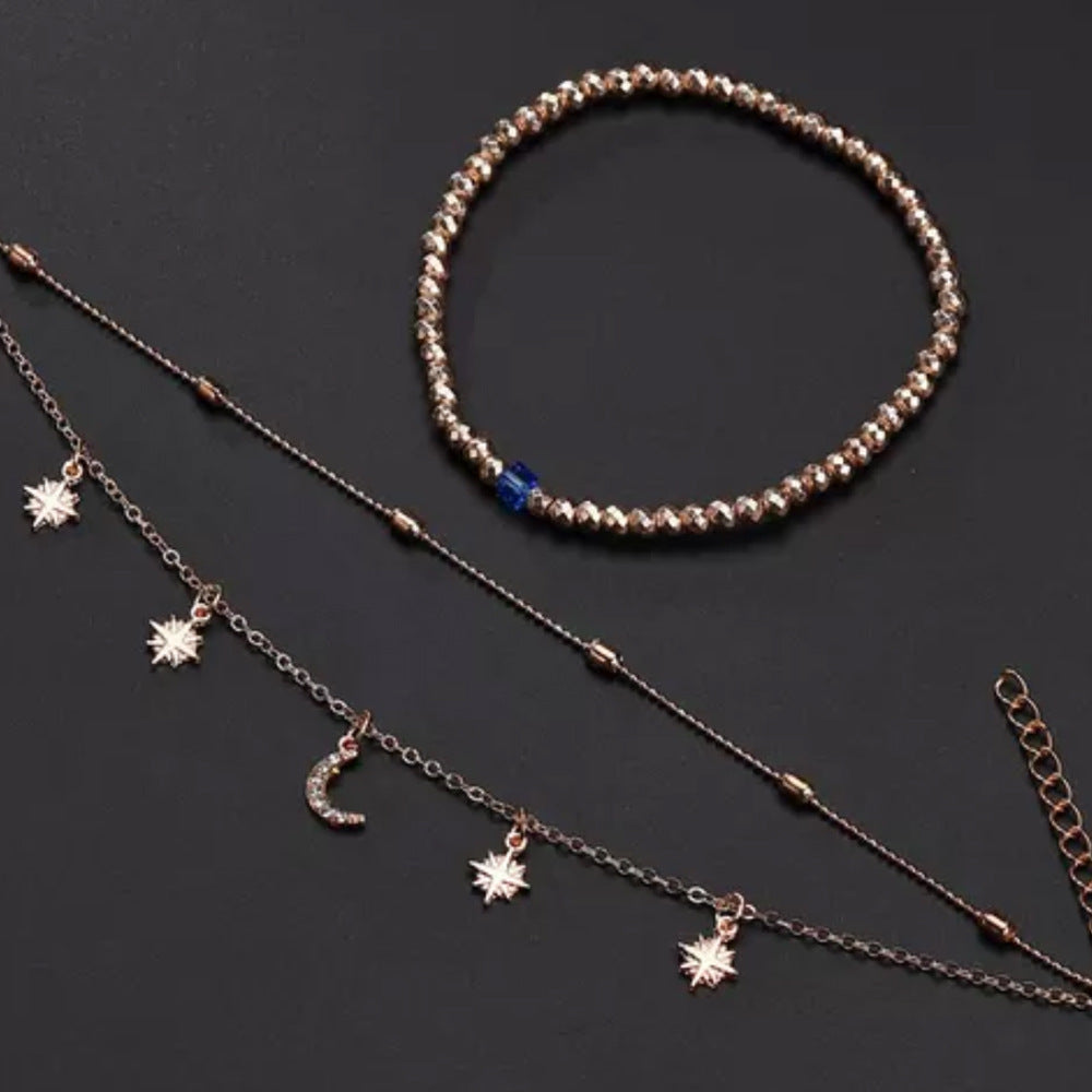Multi-layer Women's Beaded Star Moon Anklet Women