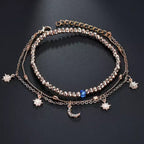 Multi-layer Women's Beaded Star Moon Anklet Women