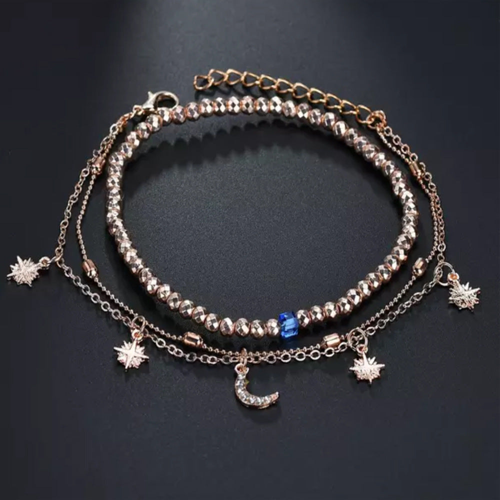 Multi-layer Women's Beaded Star Moon Anklet Women