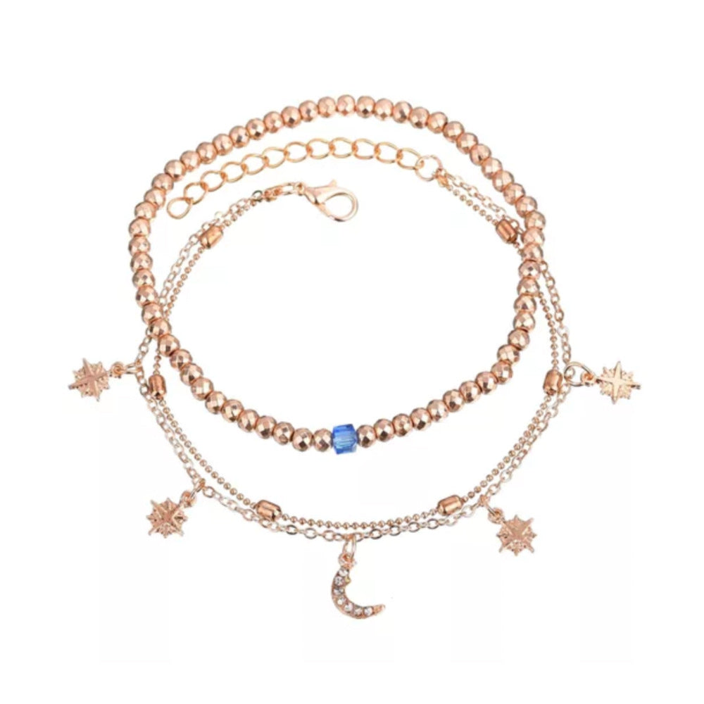Multi-layer Women's Beaded Star Moon Anklet Women