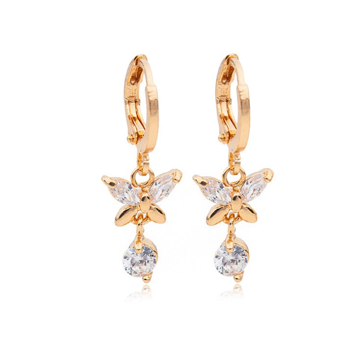 Earrings butterfly gold crystal women