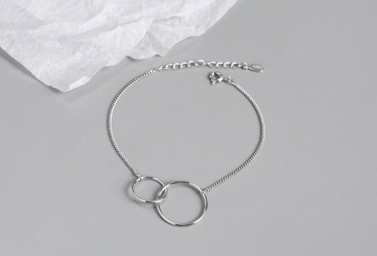 925 Sterling Silver Double Circle Round Bracelets