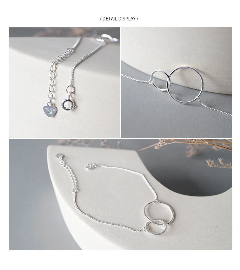 925 Sterling Silver Double Circle Round Bracelets