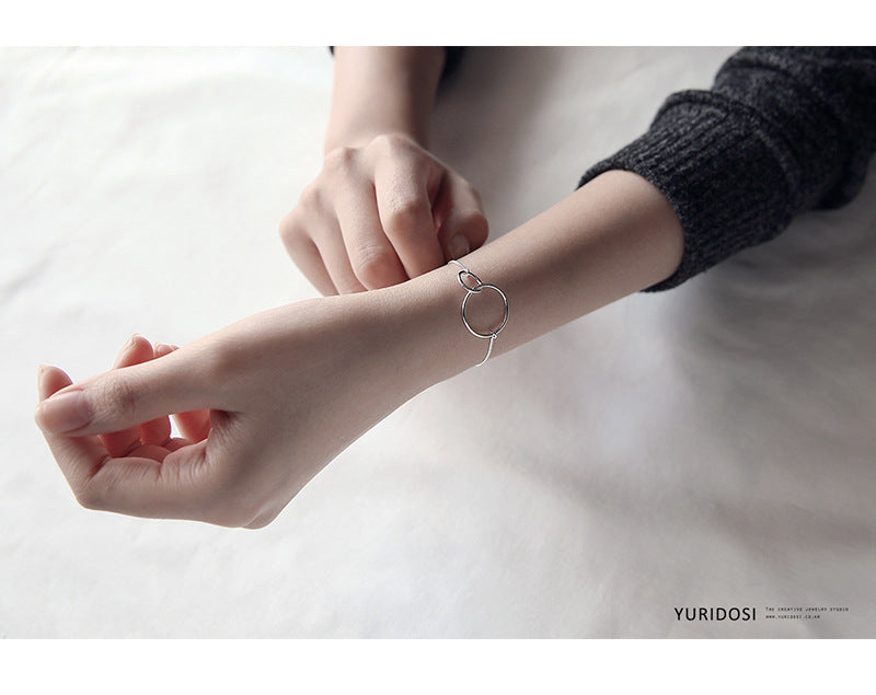 925 Sterling Silver Double Circle Round Bracelets