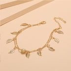Frosted Round Beads, Small Leaves And Tassel Feet With Double-layer Anklets