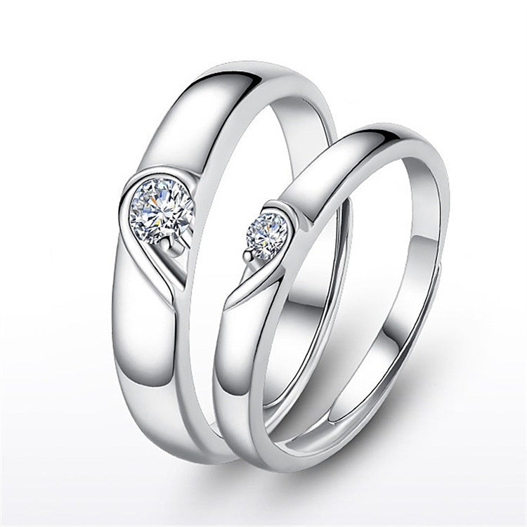 Silver heart diamond ring couple love wedding ring engagement diamond ring men and women marriage wedding heart
