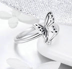 925 Sterling Silver Vintage Butterfly Adjustable Finger Rings for Women Wedding Engagement Ring Jewelry