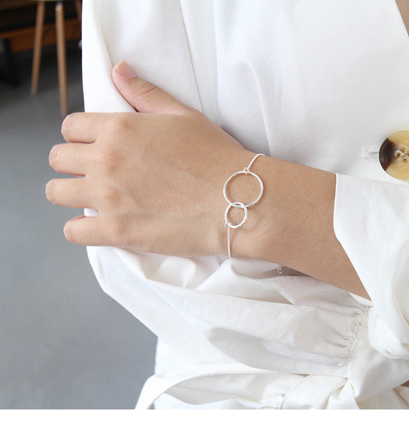 925 Sterling Silver Double Circle Round Bracelets